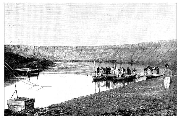 Antique engraving illustration: ferry in Tunisia