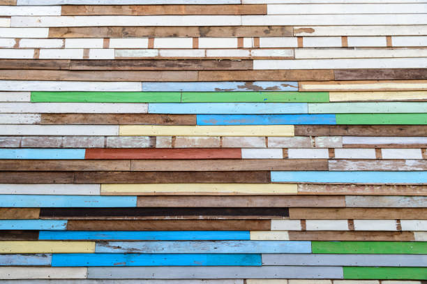 Colorful striped wooden wall stock photo