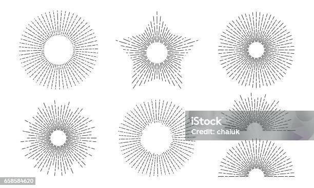 Sun And Rays Vector Star And Bow Icons Set Of Thin Line Stock Illustration - Download Image Now