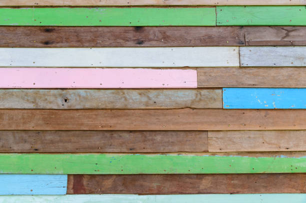 Colorful striped wooden wall stock photo