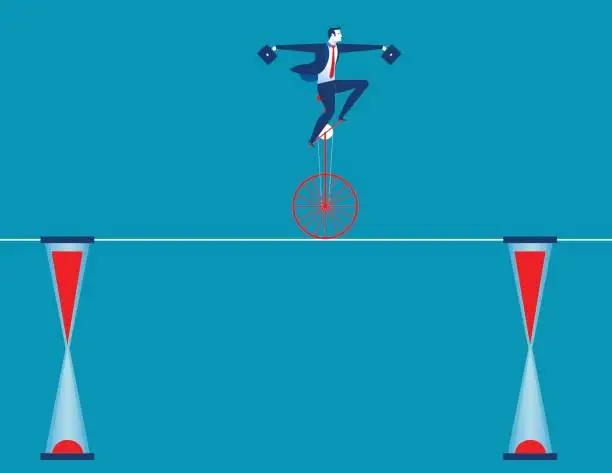 Vector illustration of Businessman cycling on rope. Concept business illustration. Vector flat