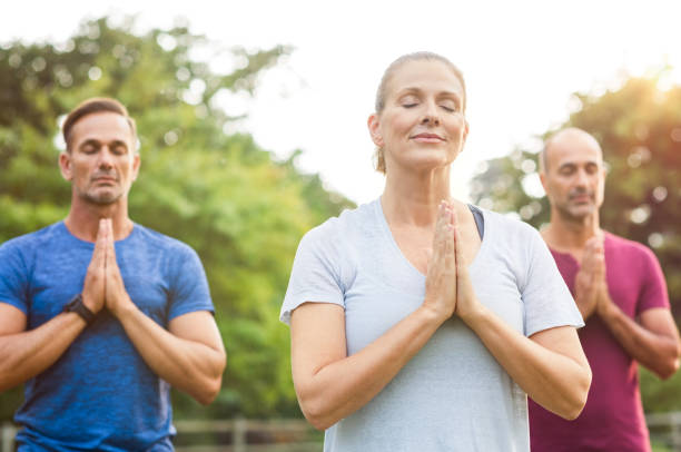 istock Class of yoga meditating 658596914