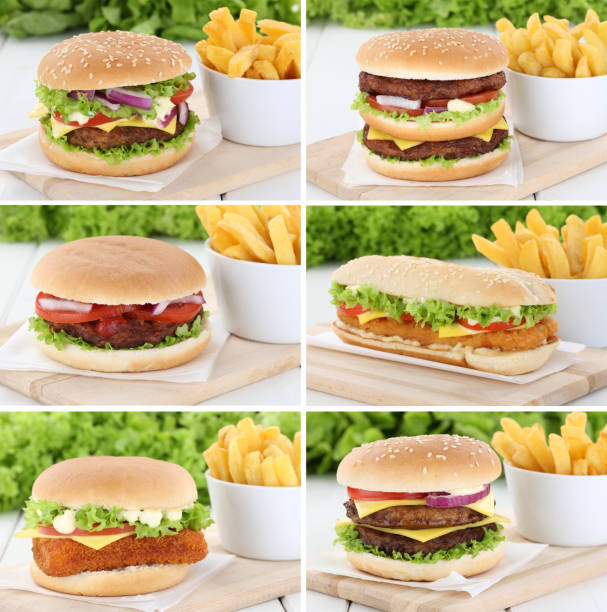 istock Hamburger collection set cheeseburger with fries 658600254
