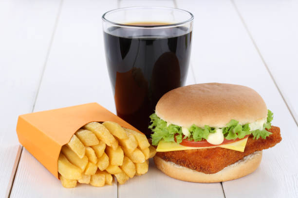 istock Fish burger fishburger hamburger and fries menu meal combo cola 658603608