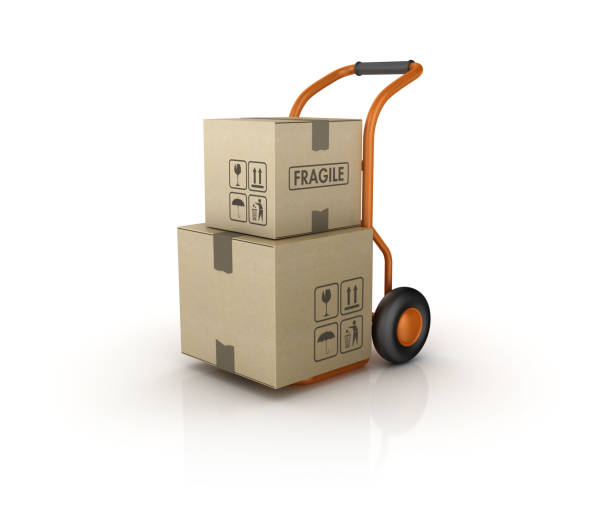 istock Hand Truck Carrying Cardboard Box Fragile Label - 3D Rendering 658604020