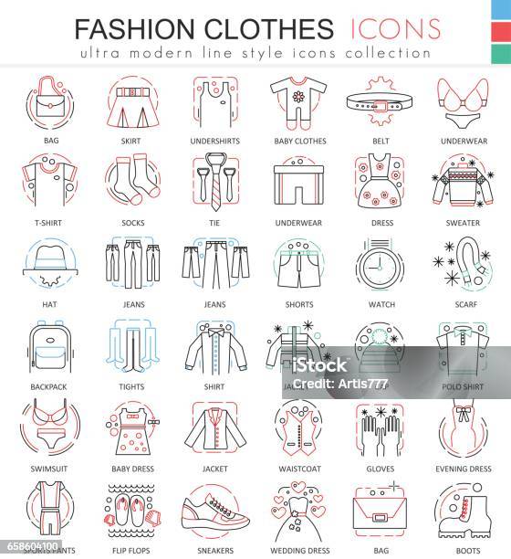 Vector Clothes Shoes Color Line Outline Icons For Apps And Web Design Clothes Shoes Icons Stock Illustration - Download Image Now