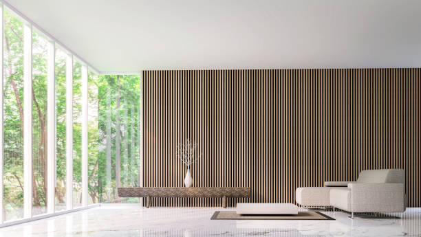 istock Modern peaceful living room in the forest 3D Rendering Image 658604746