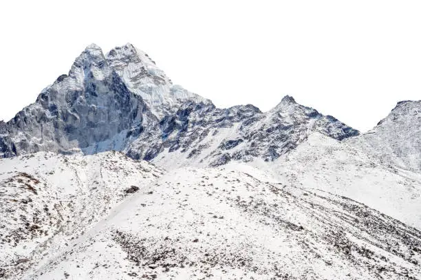 Photo of Snowy peak isolated over white background (Ama Dablam in the Everest Region)