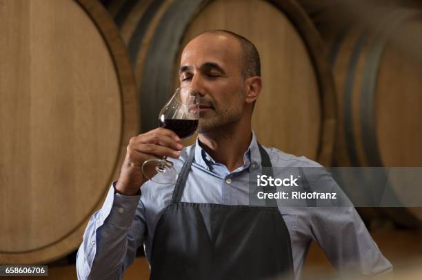 Winemaker Tasting Wine Stock Photo - Download Image Now - Wine, Sommelier, Winemaking