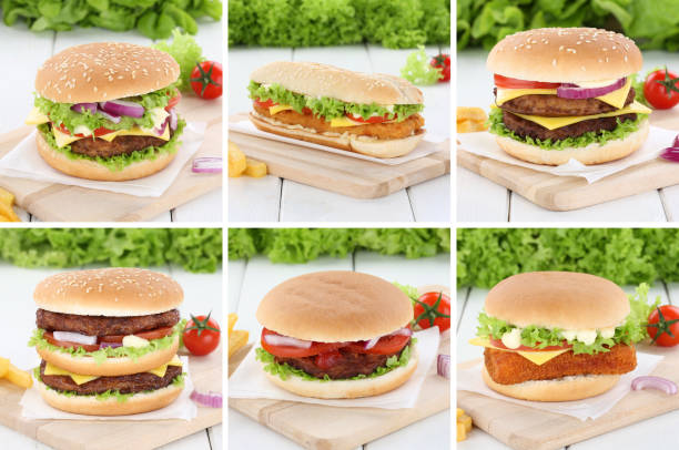 istock Hamburger collection set cheeseburger fresh beef onion tomatoes lettuce cheese 658610176