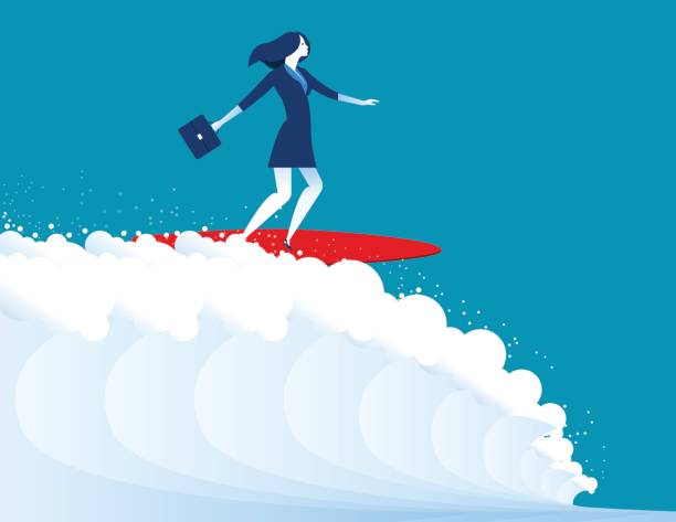 illustration of businesswomen surfing. Concept business. Vector illustration of businesswomen surfing. Concept business. Vector impatient woman stock illustrations