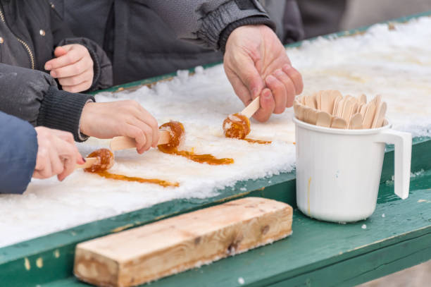 Maple taffy on snow at the sugar shack, in Montreal, Canada (2017)