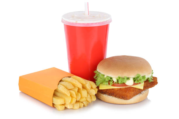 istock Fish burger fishburger hamburger and fries menu meal drink isolated 658617560
