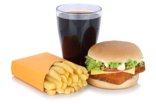istock Fish burger fishburger hamburger and french fries menu meal combo 658617672