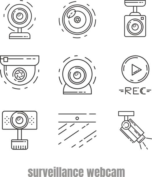 sammlung von webcam, videoüberwachung und sicherheit kamera vektor icon. - vertical security camera security system security stock-grafiken, -clipart, -cartoons und -symbole