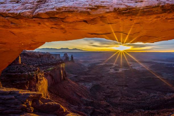 Sunrise at Mesa Arch in Canyonlands National Park stock photo