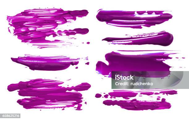 Abstract Acrylic Color Brush Strokes Blots Collection Isolated Stock Photo - Download Image Now