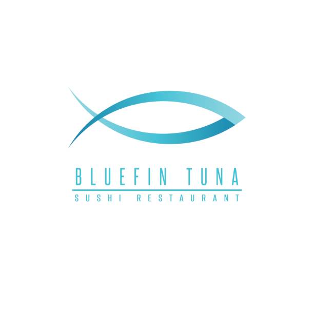 ilustrações de stock, clip art, desenhos animados e ícones de bluefin tuna fish silhouette, mockup sushi restaurant, design element fishing club emblem - tuna fish silhouette saltwater fish