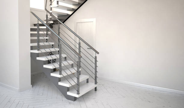 istock Mock up wall in interior with stairs. living room hipster style. 3d illustration 658634980