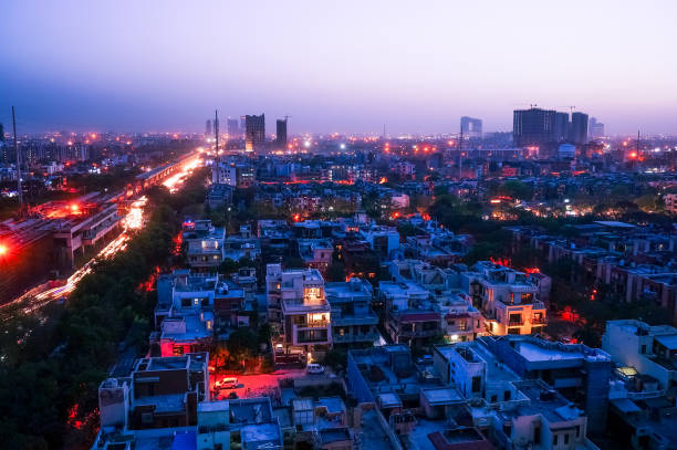 Noida cityscape at night stock photo