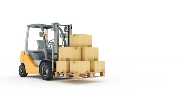 istock Forklift truck with cardboard boxes 658635350