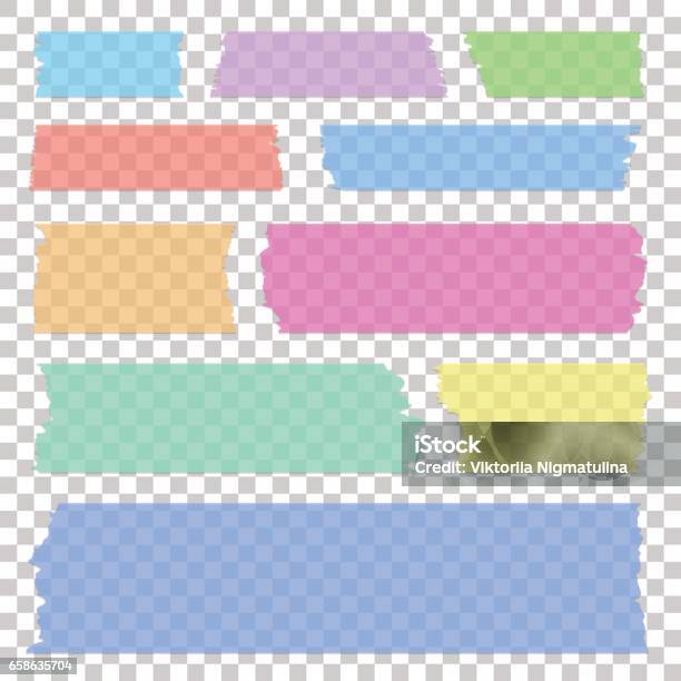 Set Of Transparent White Sticky Banners Realistic Grey Tape Pieces Vector Illustration Stock Illustration - Download Image Now