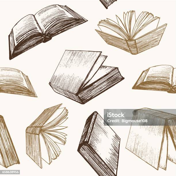 Book Hand Draw Sketch Background Pattern Vector Stock Illustration - Download Image Now - Book, Drawing - Activity, Backgrounds