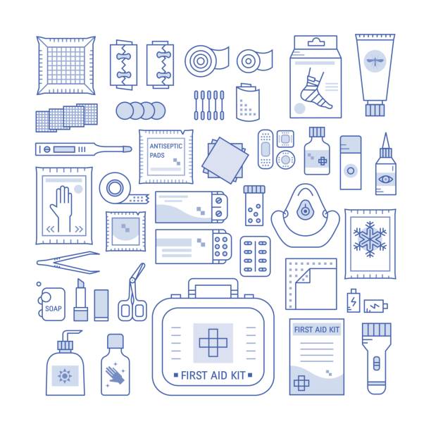 ilustrações de stock, clip art, desenhos animados e ícones de first aid kit - bandage wound first aid gauze