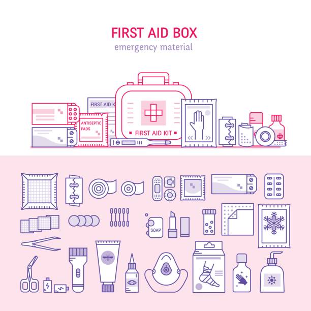 illustrations, cliparts, dessins animés et icônes de premiers secours boîte - bandage wound first aid gauze