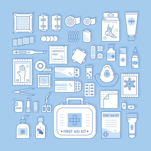 ilustrações de stock, clip art, desenhos animados e ícones de first aid kit - bandage wound first aid gauze