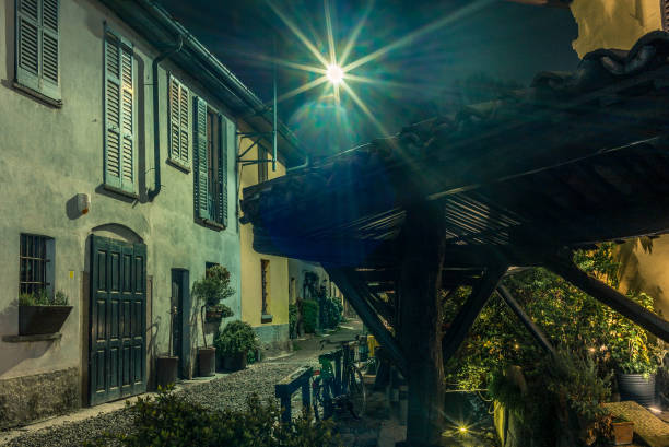Old medieval street in Milan at night - 2