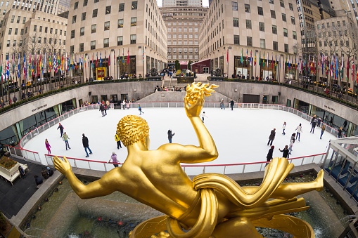 Ice skating rink at Rockefeller Center. December 2023. New York City, NY. USA