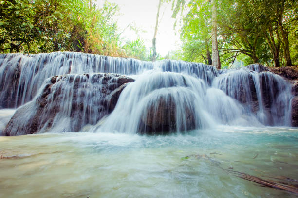 Kuangsi  waterfall in deep forest in Luang Prabang, Laos
