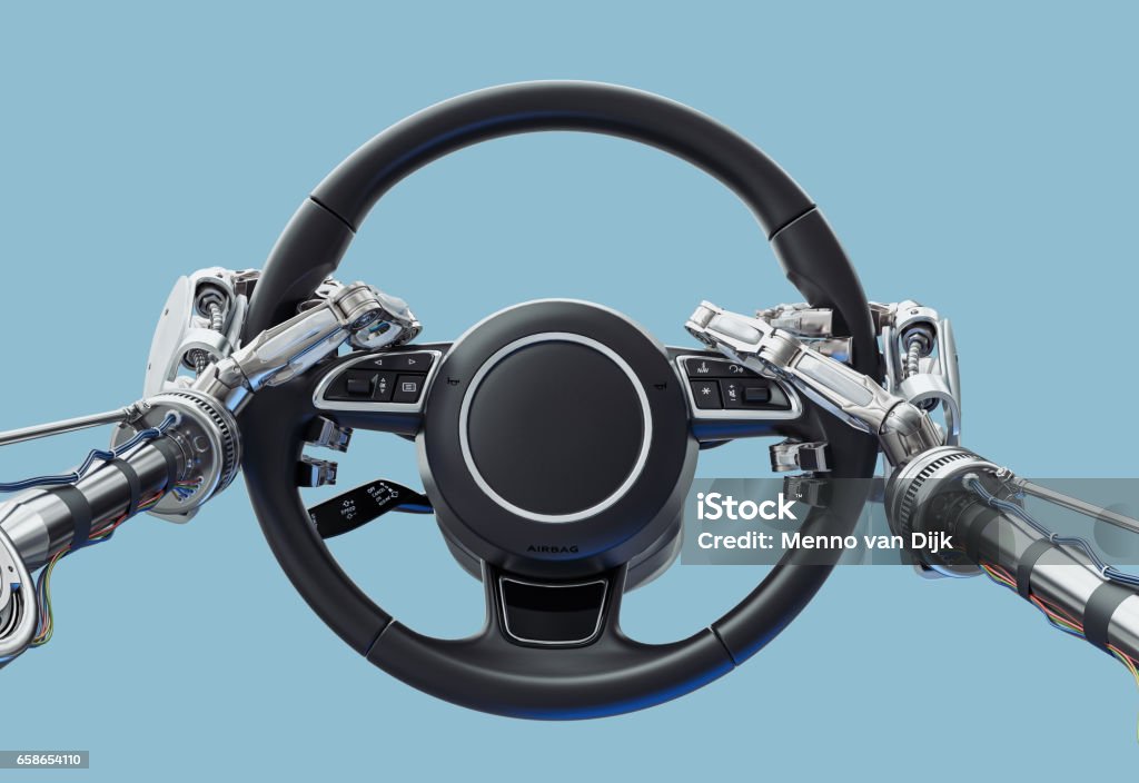 Automatic driving Self driving car, the robot way. Driverless Car Stock Photo