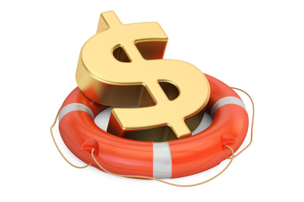 istock Lifebuoy with golden dollar symbol, 3D rendering isolated on white background 658658154