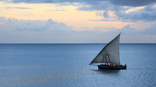 istock Dhow zanzibar tropical ocean sea water cloudscape boat sailing wind 658659380