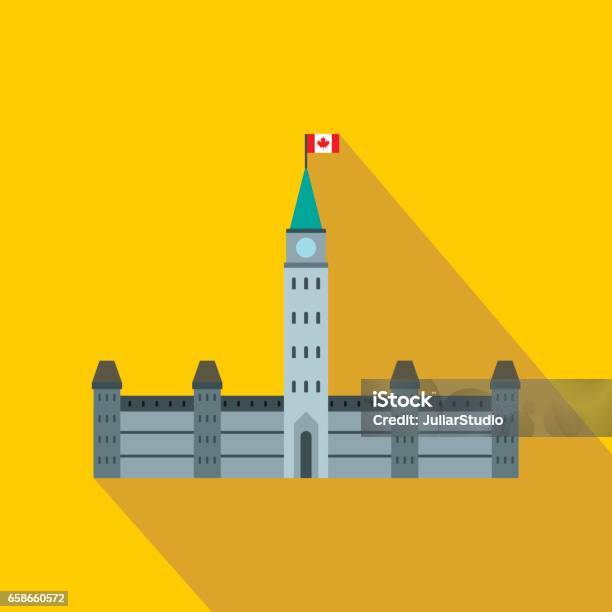 Government Building Icon In Flat Style Stock Illustration - Download Image Now - Canada, Parliament Building, Ottawa