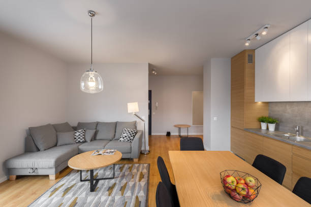 istock Modern illuminated living room 658661652