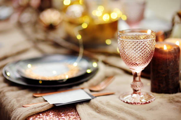 istock Table set in gold tone for wedding reception or party 658662692