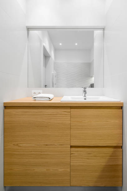 istock Big wooden drawers in bathroom 658662988