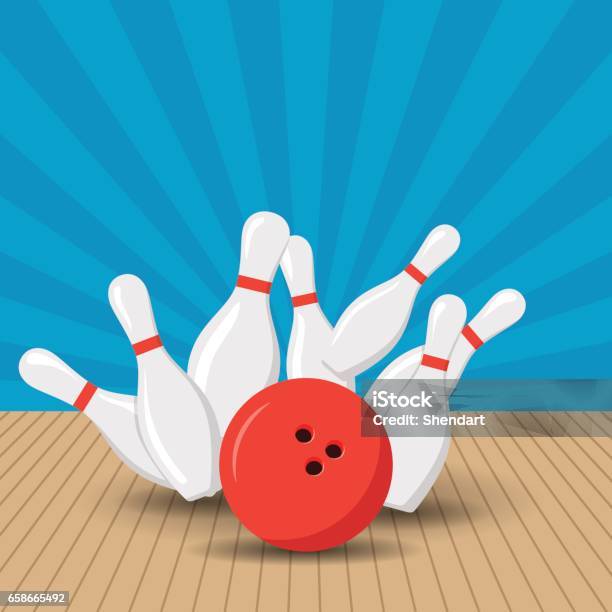 Plakatspiele In Der Bowlingclub Vektorhintergrunddesign Mit Streik Bei Gasse Kugel Kegeln Flache Darstellung Stock Vektor Art und mehr Bilder von Bowling