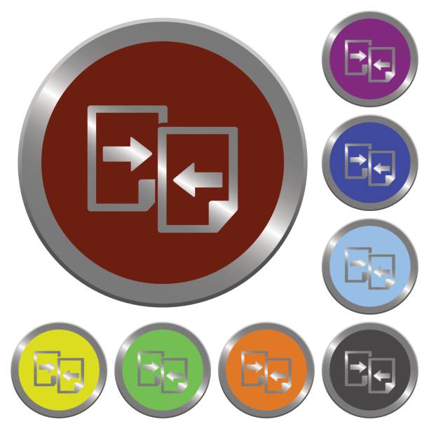 ilustraciones, imágenes clip art, dibujos animados e iconos de stock de documentos de participación color botones - sharing giving file computer icon