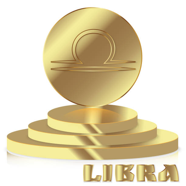 istock Gold Zodiac sign. Libra - Astrological and Horoscope symbol on pedestal 658680632