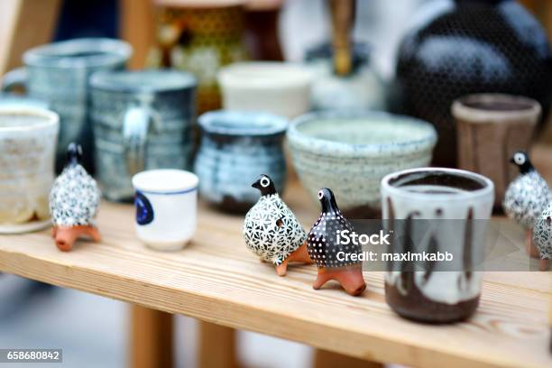 Ceramic Dishes Tableware And Jugs Sold On Easter Market In Vilnius Lithuania Stock Photo - Download Image Now