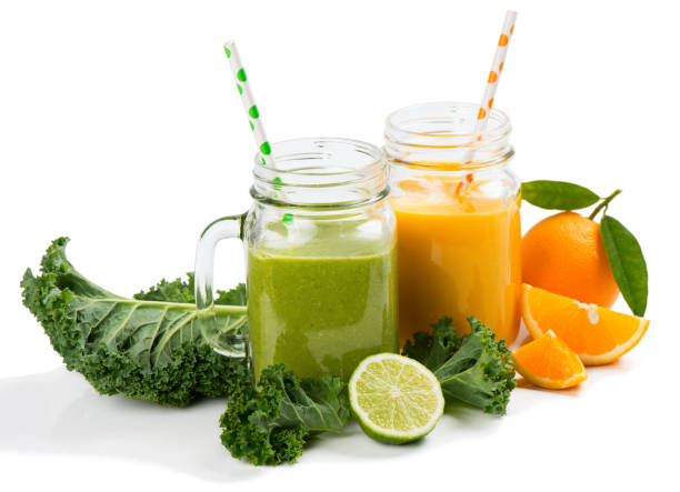 Glass jars of fruit smoothies