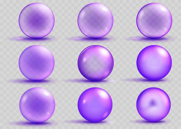 istock Set of transparent and opaque purple spheres with shadows 658684876