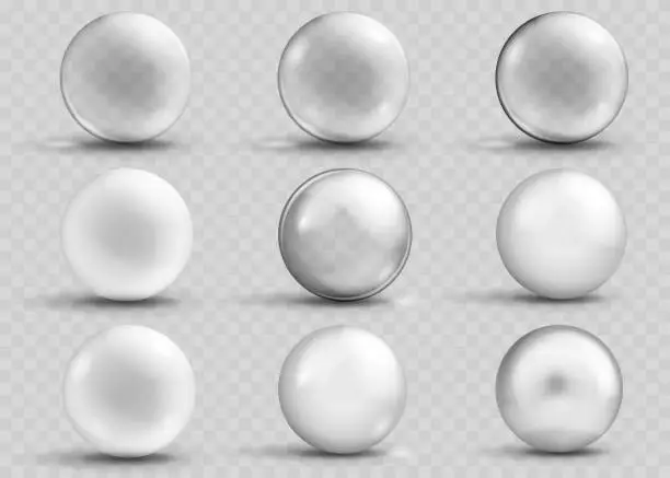 Vector illustration of Set of transparent and opaque gray spheres with shadows