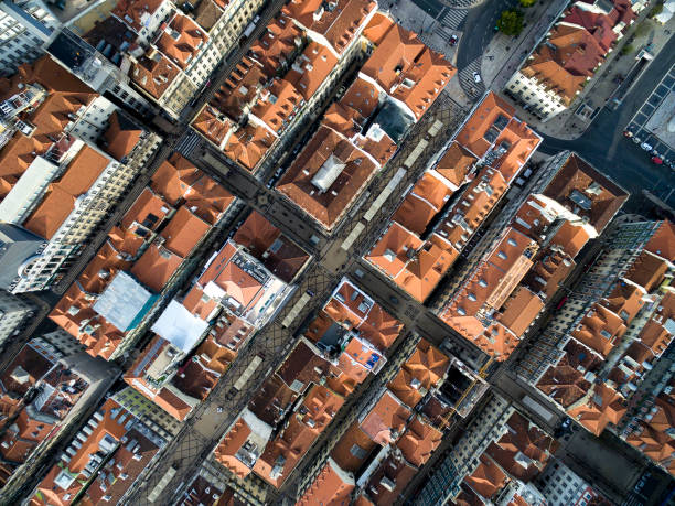 Top View of Chiado Houses in Lisbon, Portugal Top View of Chiado Houses in Lisbon, Portugal baixa stock pictures, royalty-free photos & images