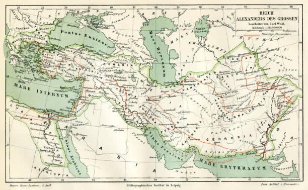 Map of the reign of Alexandre the Great 1895 Meyers Konversations-Lexikon. Ein Nachschlagewerk des allgemeinen Wissens, 5th edition 17 volumes Bibliographisches Institut - Leipzig 1895-1897 map of turkey nevsehir stock illustrations