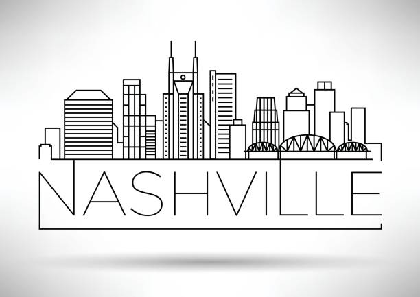 ilustraciones, imágenes clip art, dibujos animados e iconos de stock de mínimo nashville skyline de ciudad lineal con diseño tipográfico - nashville
